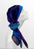 bright blue and purple silk & chiffon headscarf on mannequin