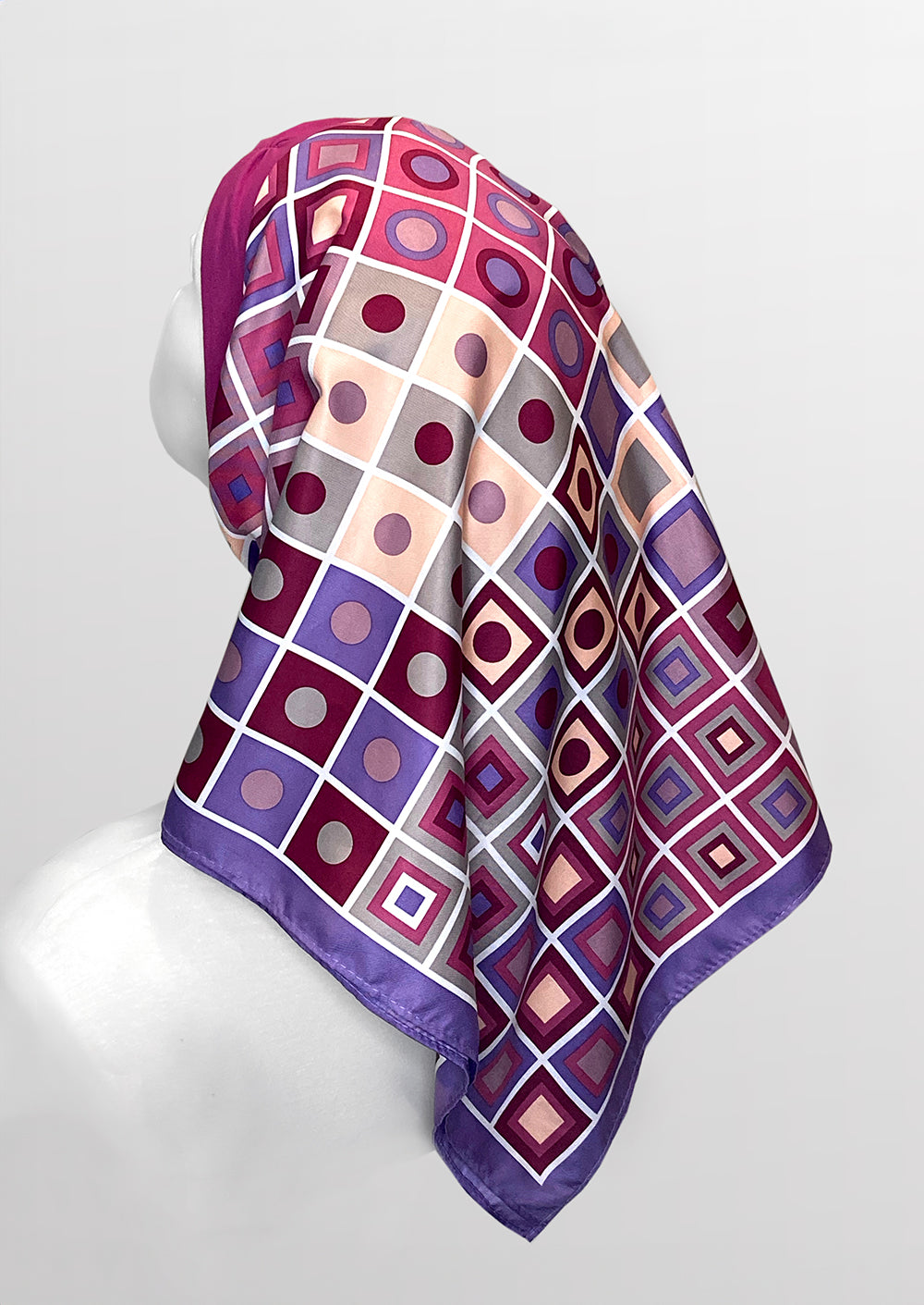 Retro Kerchief Headscarf ~Pink Geometric