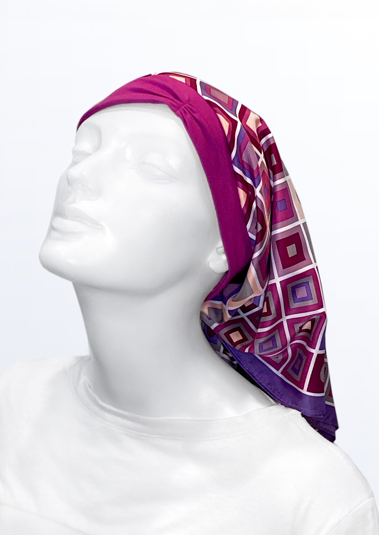 Retro Kerchief Headscarf ~Pink Geometric