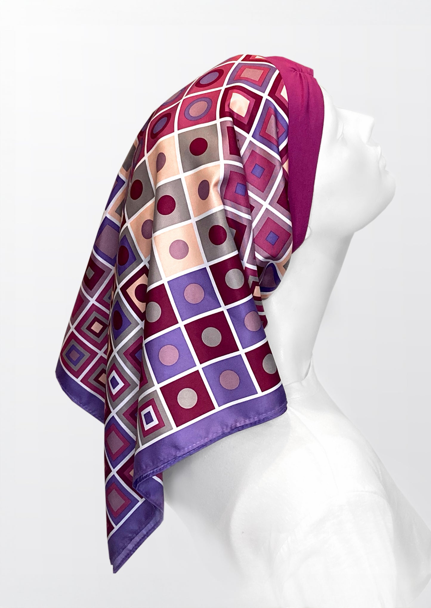 Retro Kerchief Headscarf ~Pink Geometric