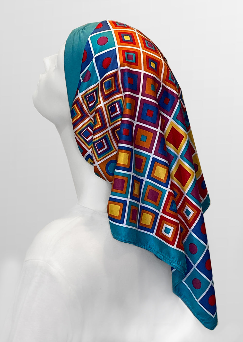 Retro Kerchief Headscarf ~Teal Geometric