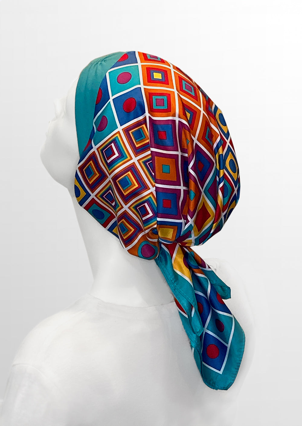 Retro Kerchief Headscarf ~Teal Geometric